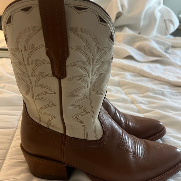 Men's Two-Tone Brown and Cream Western Cowboy Boots - Picture 2 of 4